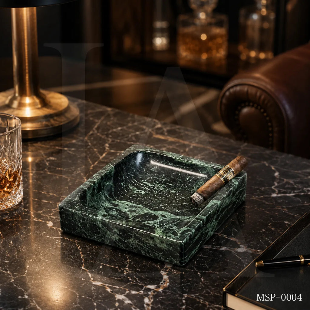 Verde Marble Ashtray | Luxury Natural Stone Desk Accessory
