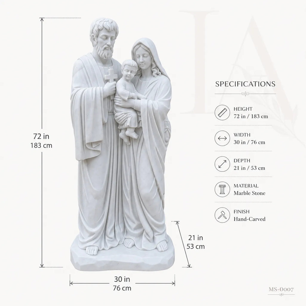 Holy Family Marble Statue Group | Classical Christian Religious Sculpture 72 Inch