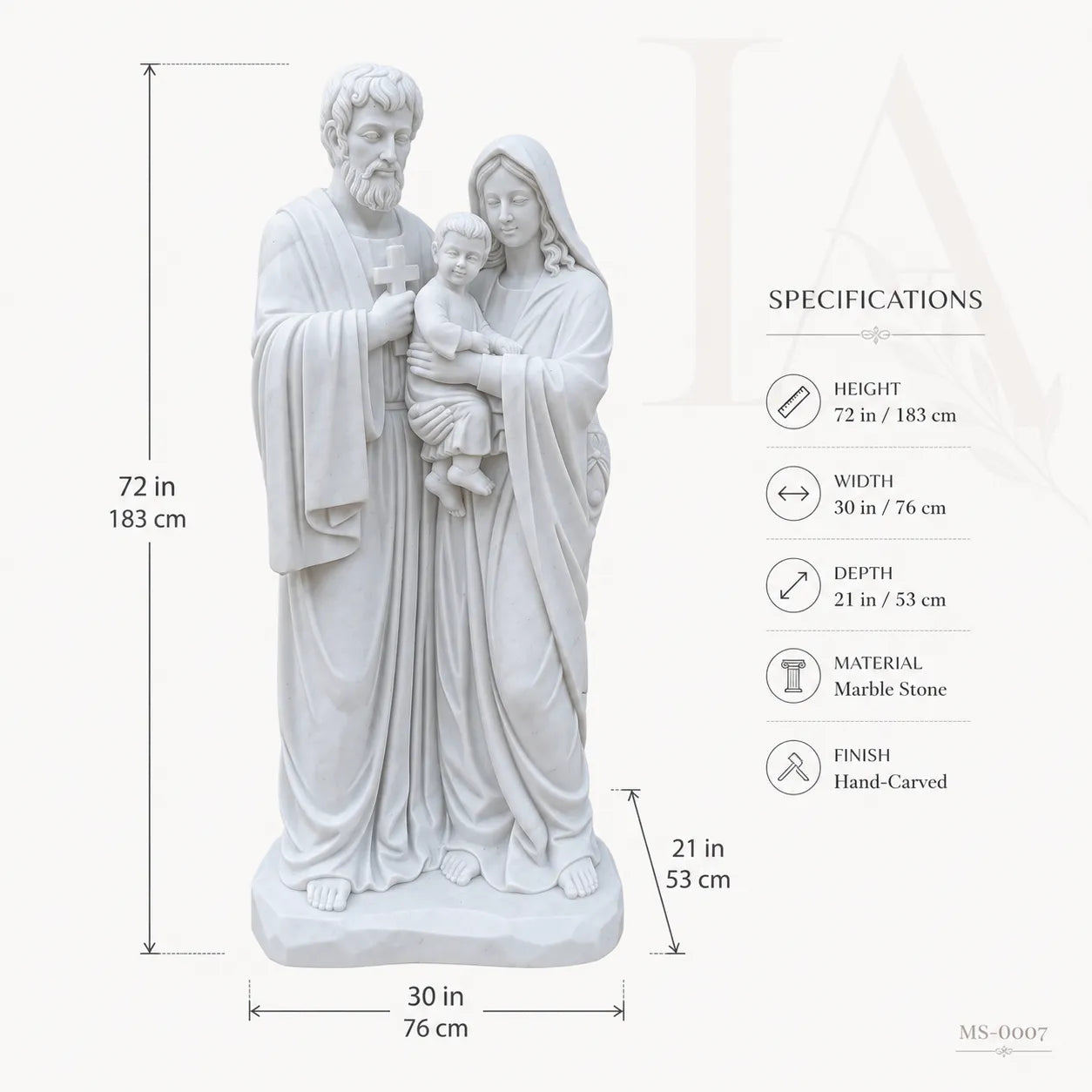 Holy Family Marble Statue Group | Classical Christian Religious Sculpture 72 Inch