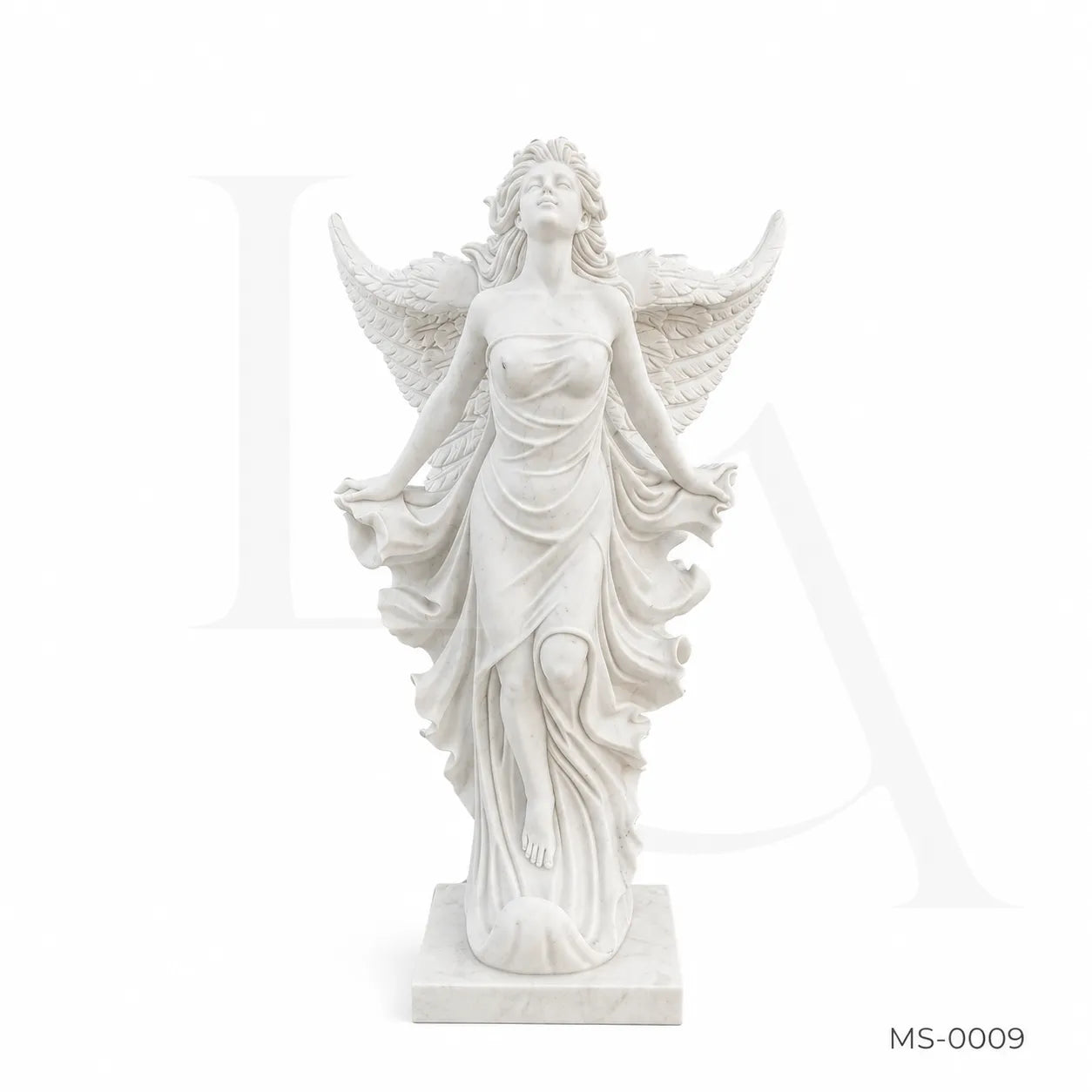Angel Wings Marble Sculpture | Heavenly Guardian Garden Statue in Natural Stone