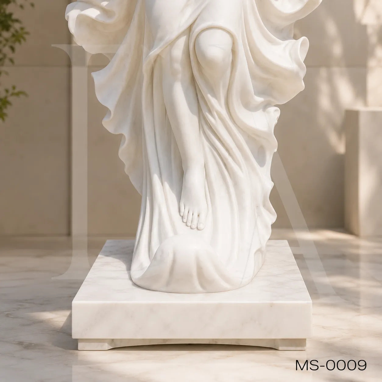 Angel Wings Marble Sculpture | Heavenly Guardian Garden Statue in Natural Stone