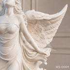 Angel Wings Marble Sculpture | Heavenly Guardian Garden Statue in Natural Stone