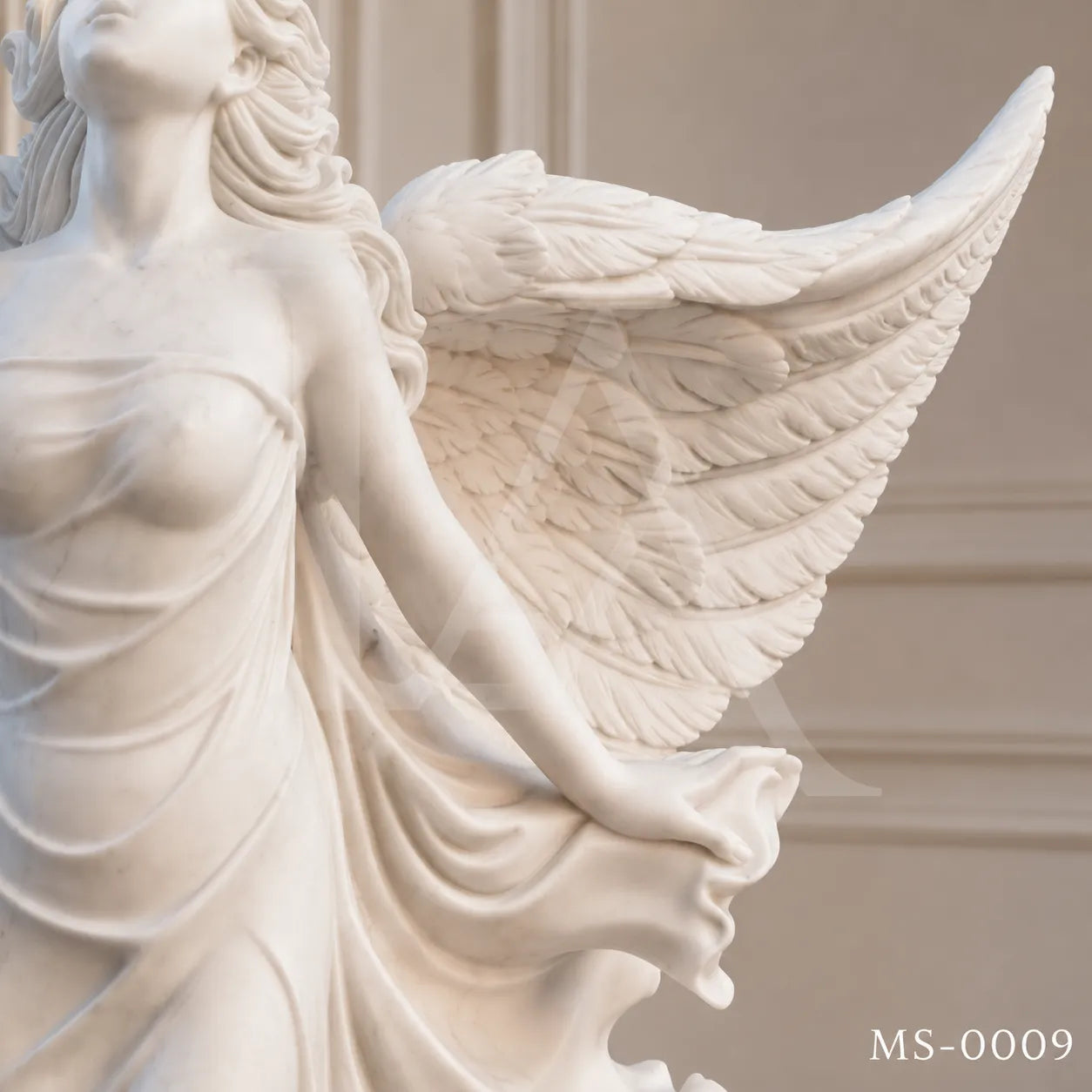 Angel Wings Marble Sculpture | Heavenly Guardian Garden Statue in Natural Stone