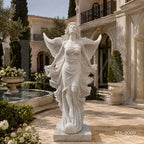 Angel Wings Marble Sculpture | Heavenly Guardian Garden Statue in Natural Stone