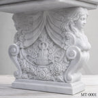 Luxury White Marble Dining Table with Winged Goddess Pedestals | 72" Classical Stone Dining Table