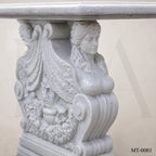 Luxury White Marble Dining Table with Winged Goddess Pedestals | 72" Classical Stone Dining Table