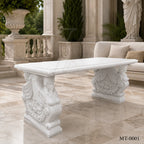 Luxury White Marble Dining Table with Winged Goddess Pedestals | 72" Classical Stone Dining Table
