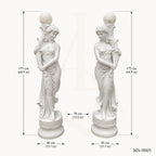 Pair of Classical White Marble Maiden Lamp Post Statues | Luxury Garden Lighting Sculpture