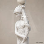 Pair of Classical White Marble Maiden Lamp Post Statues | Luxury Garden Lighting Sculpture