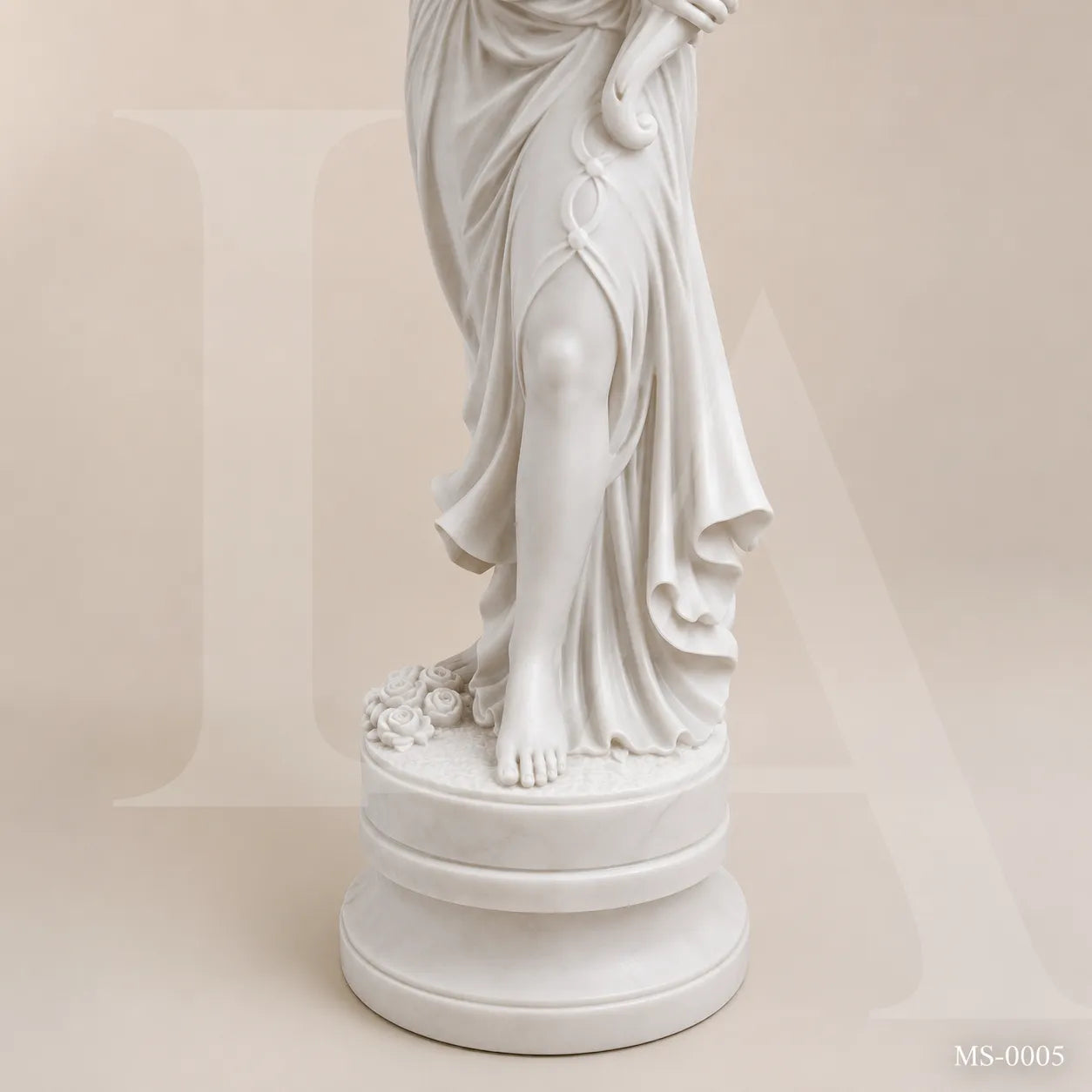 Pair of Classical White Marble Maiden Lamp Post Statues | Luxury Garden Lighting Sculpture