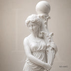 Pair of Classical White Marble Maiden Lamp Post Statues | Luxury Garden Lighting Sculpture