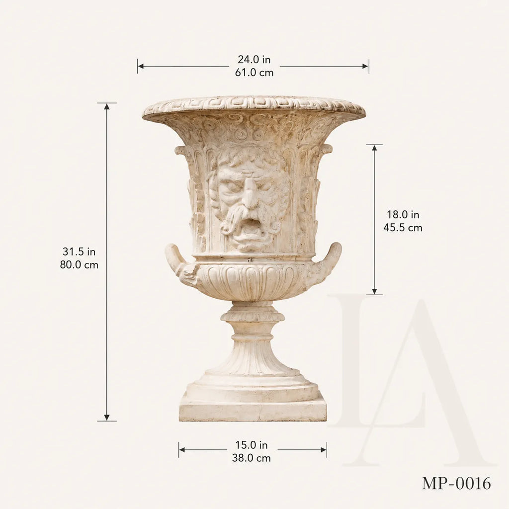 Classical Marble Lion Head Garden Urn | Architectural Stone Planter