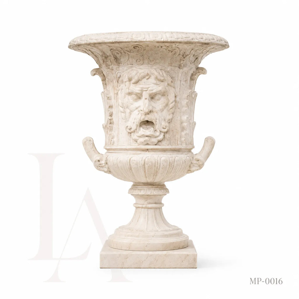 Classical Marble Lion Head Garden Urn | Architectural Stone Planter