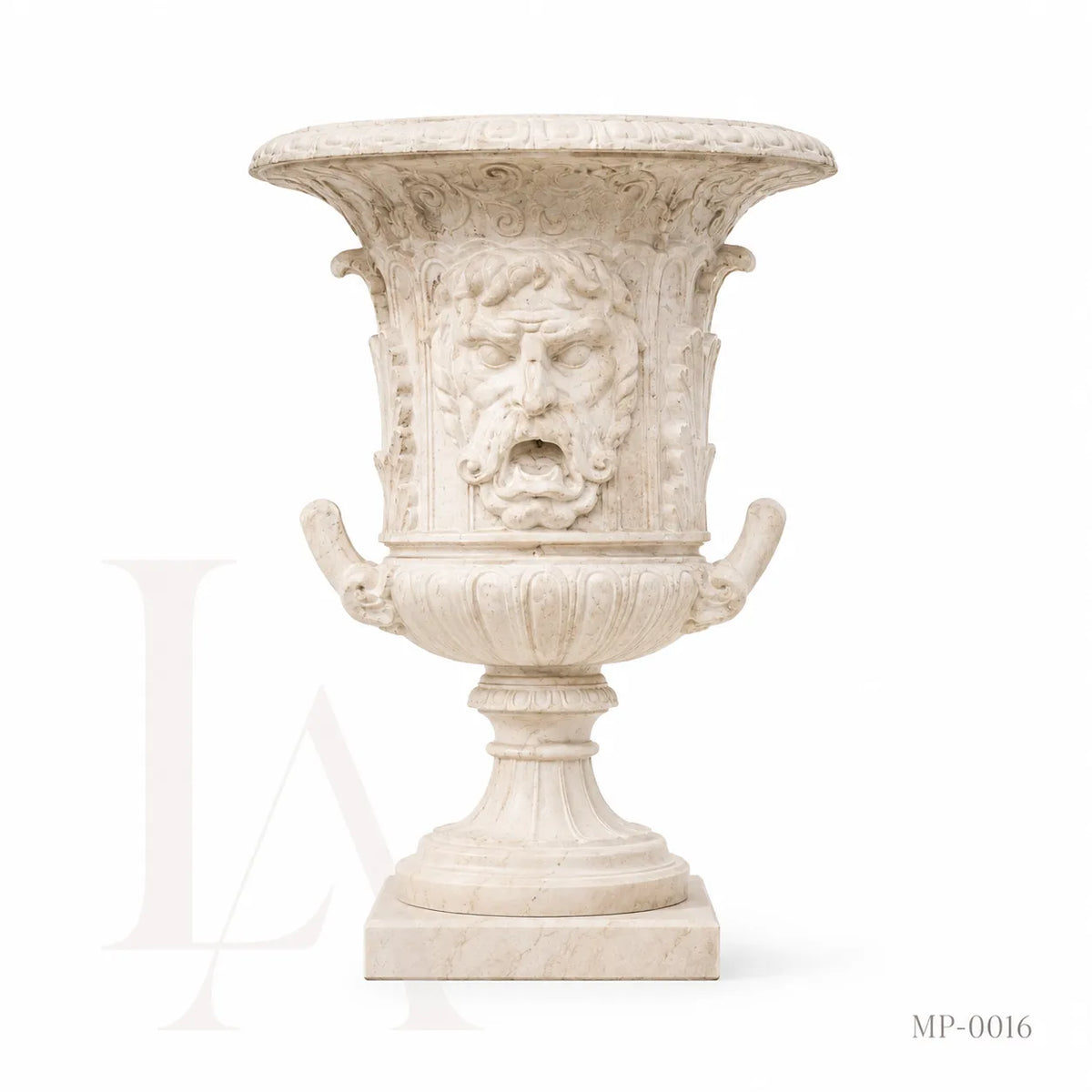 Classical Marble Lion Head Garden Urn | Architectural Stone Planter
