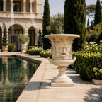 Classical Marble Lion Head Garden Urn | Architectural Stone Planter