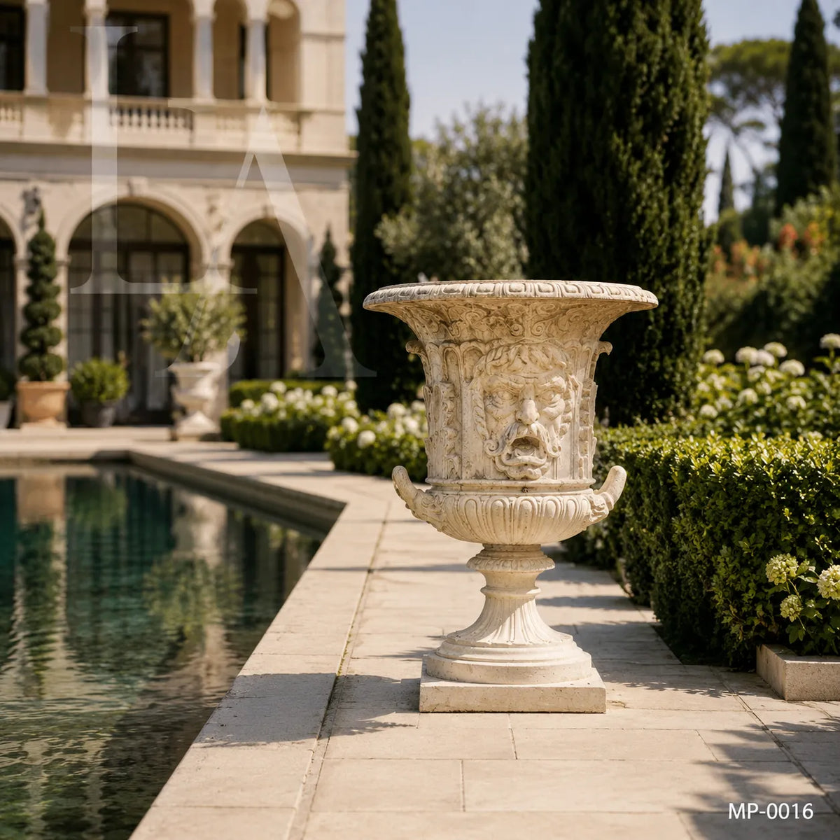 Classical Marble Lion Head Garden Urn | Architectural Stone Planter