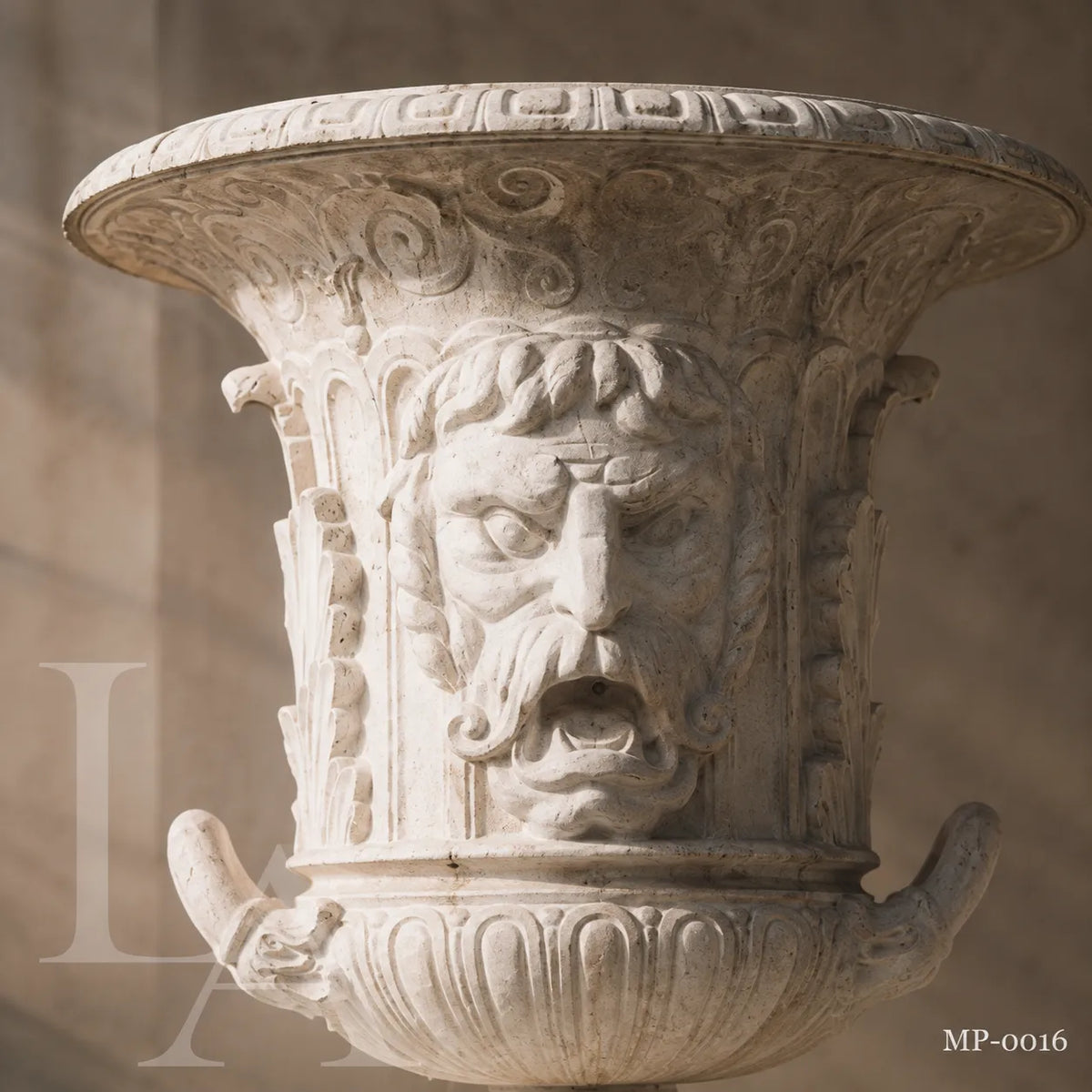 Classical Marble Lion Head Garden Urn | Architectural Stone Planter