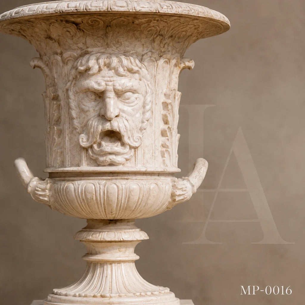 Classical Marble Lion Head Garden Urn | Architectural Stone Planter