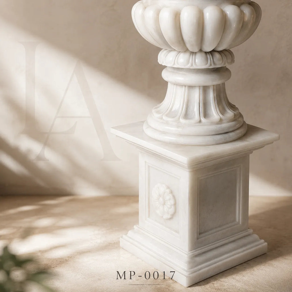 Classical Marble Garden Urn Pair | Hand-Carved European Stone Planters