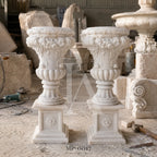 Classical Marble Garden Urn Pair | Hand-Carved European Stone Planters